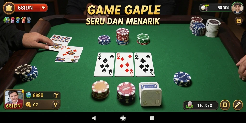 Screenshot utama 68IDN menunjukkan serunya gameplay Gaple.
