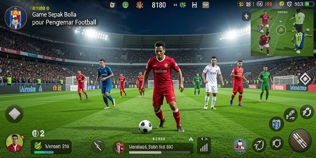Tampilan gameplay 8180 menampilkan aksi seru di lapangan sepak bola.