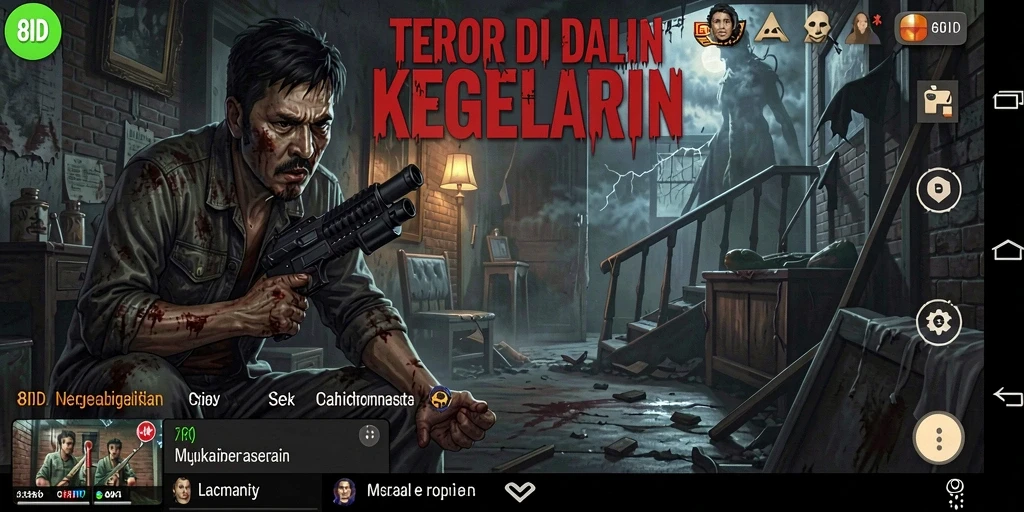 Screenshot gameplay 8ID menunjukkan suasana horor yang mencekam dan menakutkan.