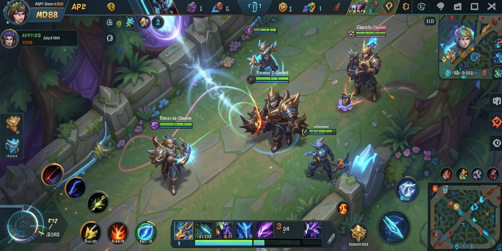 Screenshot utama dari gameplay API88 menampilkan aksi seru di arena MOBA.