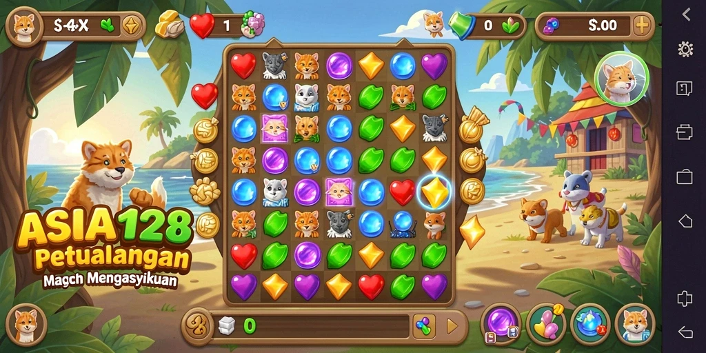 Tangkapan layar gameplay Match-3 ASIA128 yang mendebarkan.