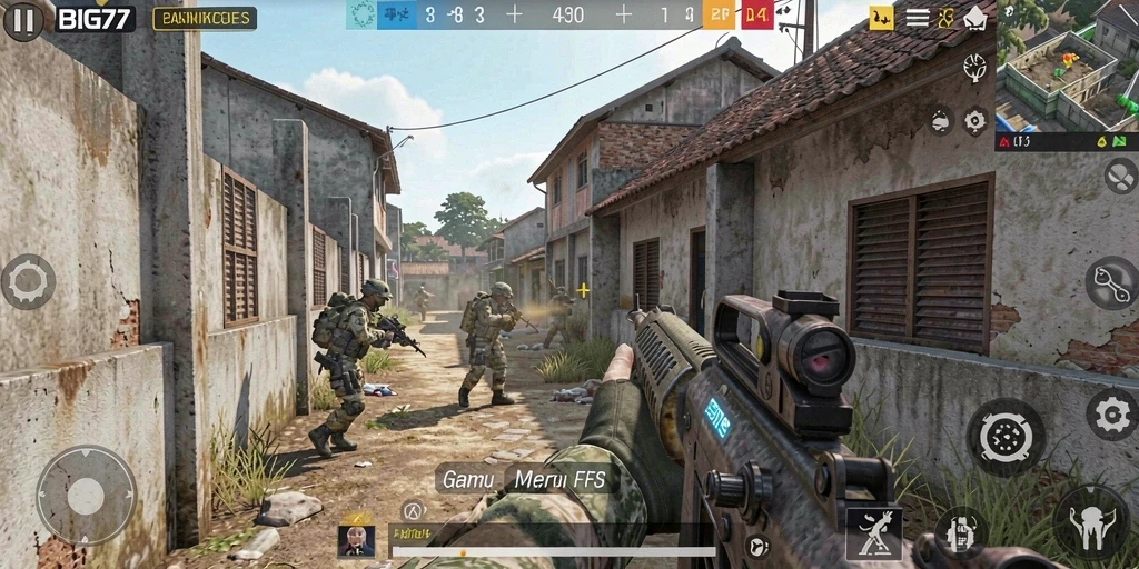 Gameplay menegangkan dalam BIG77 yang menunjukkan aksi tembak-menembak.