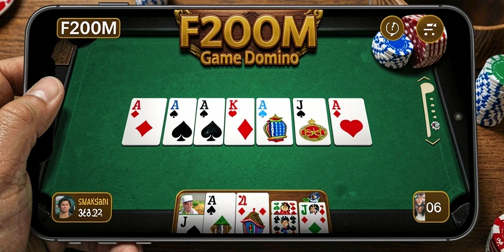 Screenshot gameplay F200M yang menunjukkan keseruan bermain domino.