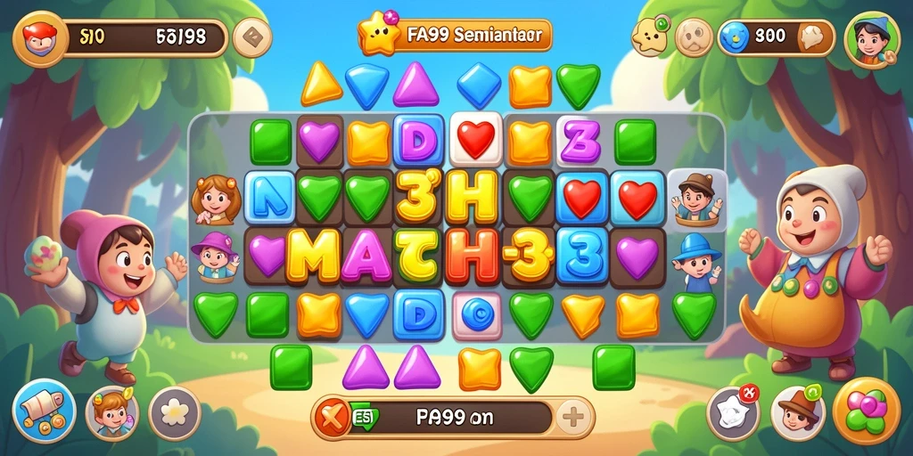 Tangkapan layar gameplay FA99 menampilkan kombinasi batu permata yang seru.