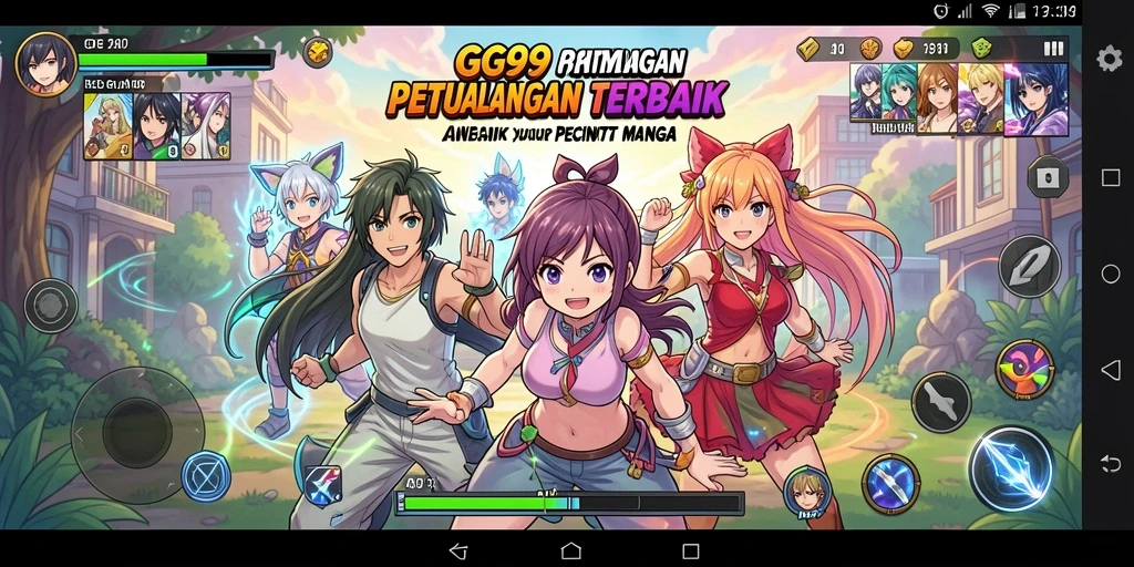Tampilan gameplay GG99 yang memukau dengan karakter anime yang dinamis.