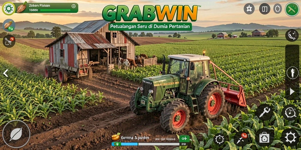 Tampilkan gameplay seru di dunia pertanian GRABWIN.