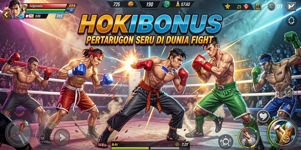 Screenshot gameplay HOKIBONUS yang menampilkan pertarungan seru antar karakter.
