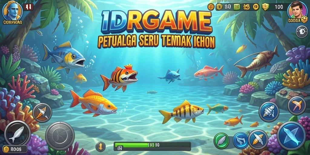 Tampilan gameplay seru dalam IDRGAME saat menangkap ikan.