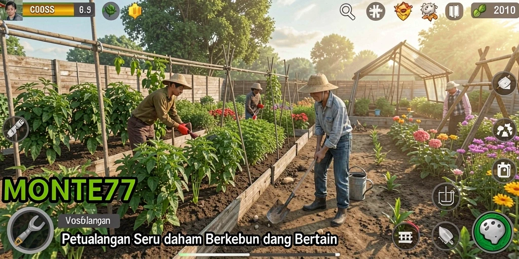 Tampilan gameplay seru di MONTE77 dengan berbagai aktivitas pertanian.