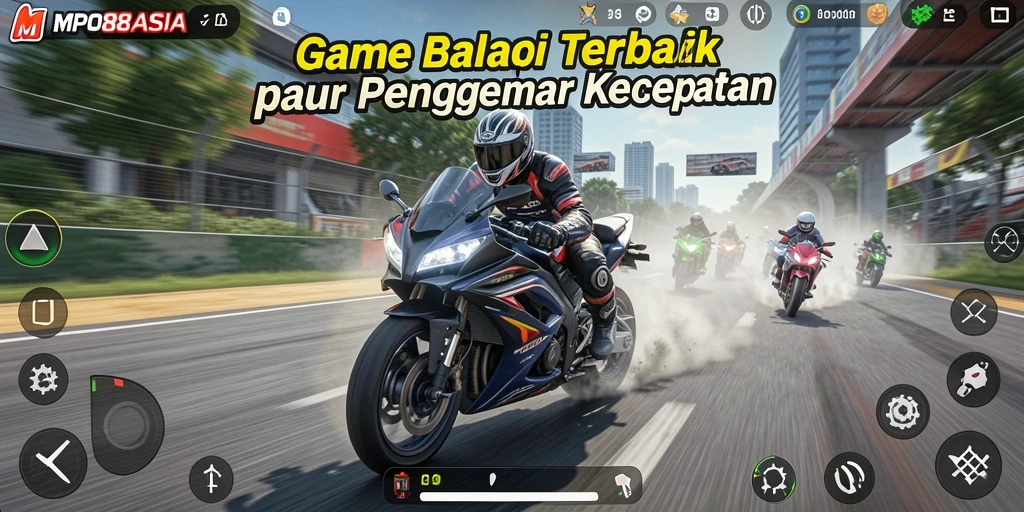 Screenshot menarik dari gameplay MPO88ASIA yang menampilkan aksi balap motor cepat.