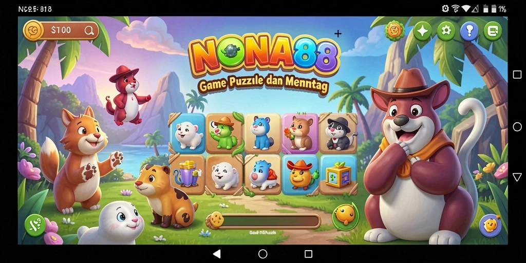 Screenshot utama NONA88 menampilkan gameplay teka-teki yang menarik dan penuh warna.