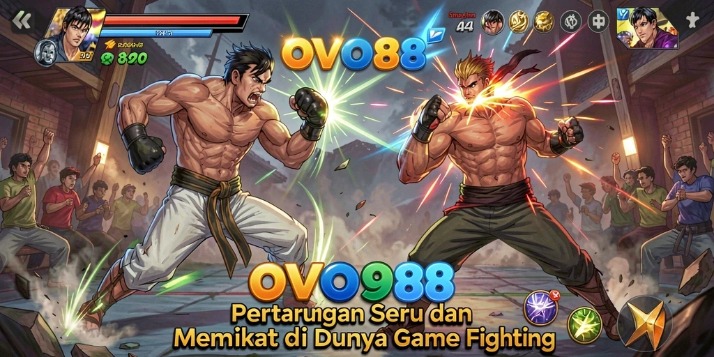 Tampilan gameplay OVO88 menegangkan dengan karakter beraksi di arena pertarungan.