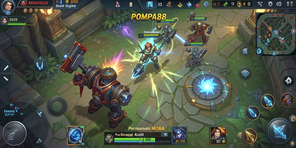 Screenshot gameplay POMPA88 yang memperlihatkan aksi seru di arena MOBA.