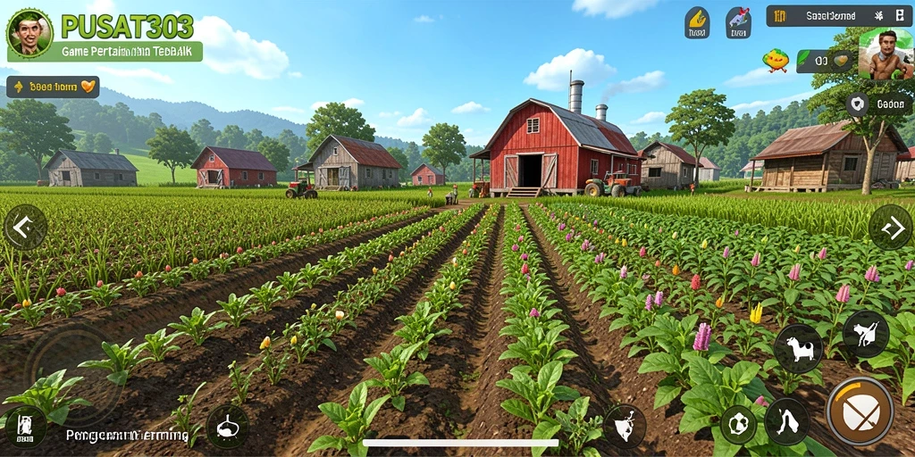 Screenshot gameplay PUSAT303 dengan aktivitas bertani yang seru.