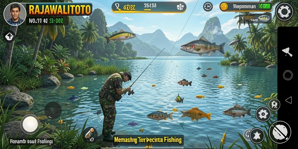 Screenshot gameplay RAJAWALITOTO yang menampilkan pengalaman memancing.