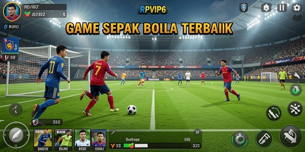 Tampilan utama gameplay sepak bola RPVIP6 yang mendebarkan.
