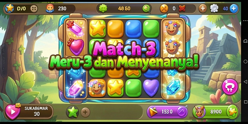 Tangkapan layar utama SUKA86 menampilkan gameplay seru permainan Match-3.