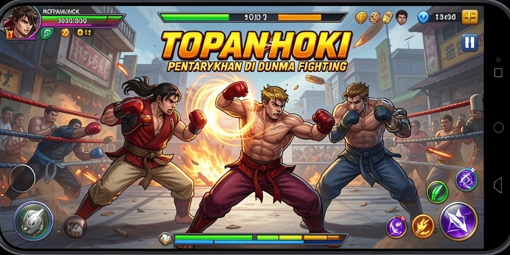 Tangkapan layar gameplay TOPANHOKI dengan aksi pertarungan yang seru.