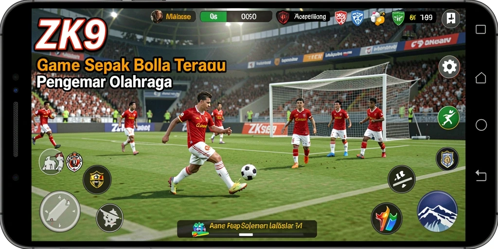 Tampilan gameplay ZK9 dengan aksi seru di lapangan sepak bola.
